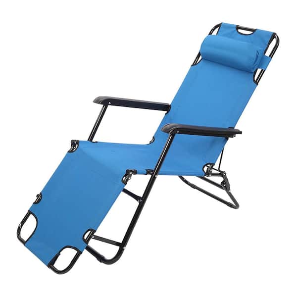 Karl home Black Metal Blue Oxford Cloth Folding Outdoor Recliner Chair