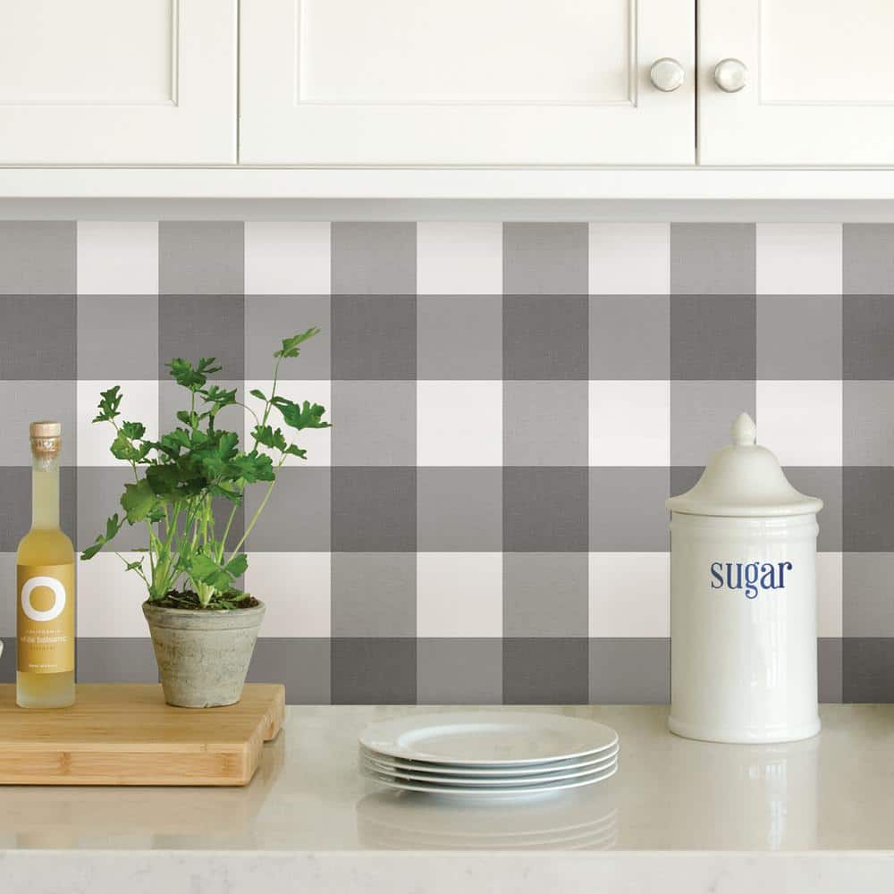 Gray and White Plaid Self-Adhesive Wallpaper Roll