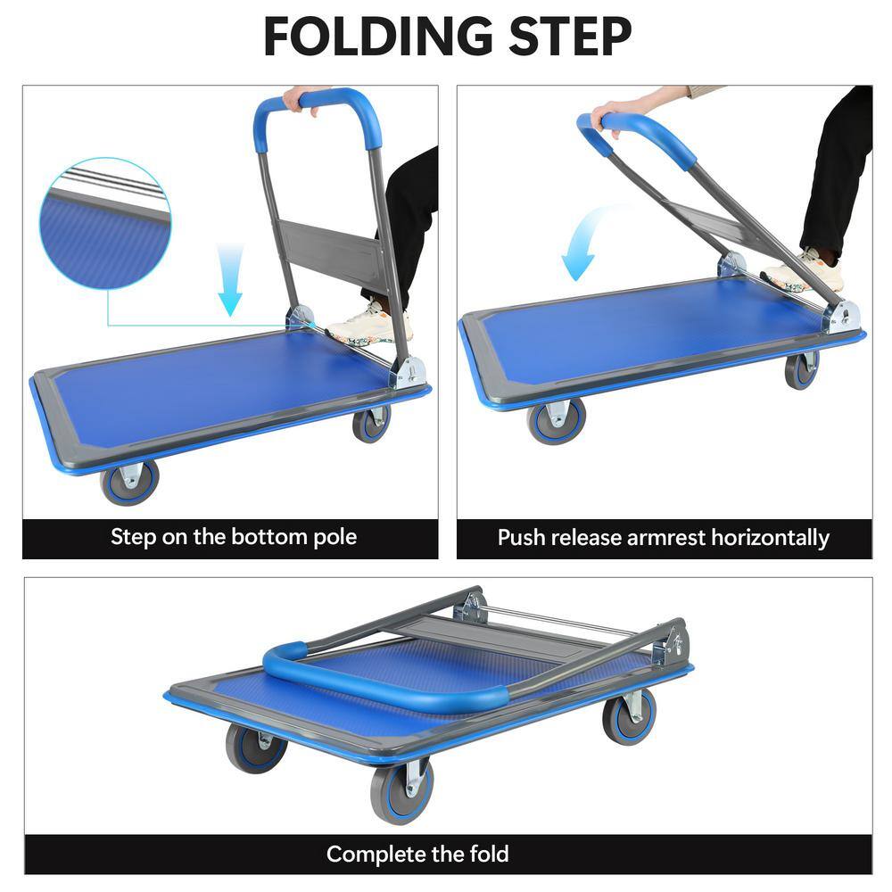 660 lbs Capacity Blue Steel Folding Platform Hand Truck Dolly