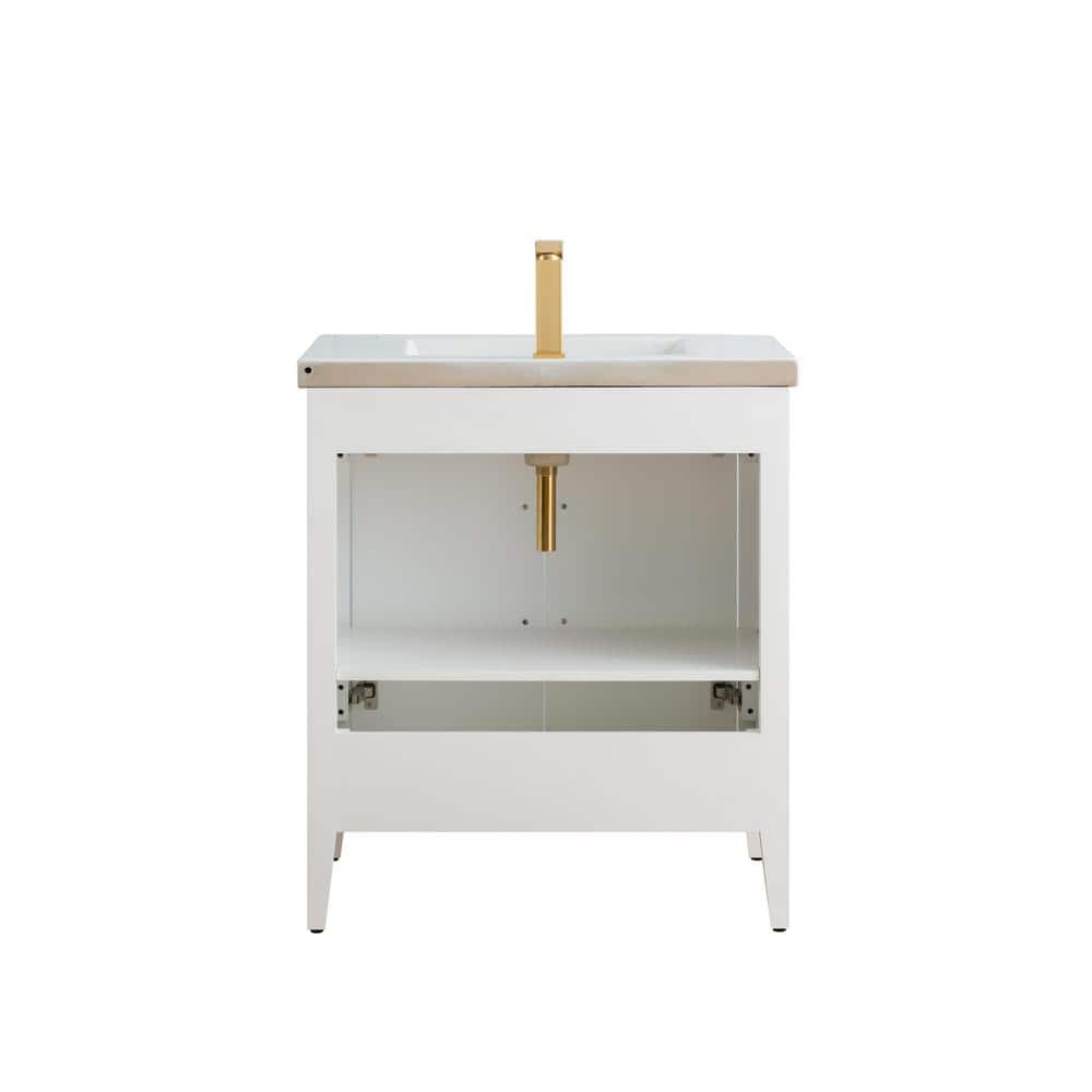White Poplar Wood 30" Single Vanity with Golden Brushed Accents