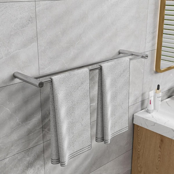 23.62-inch Wall Mounted Bathroom Towel Bar Stainless Steel Bath Accessory Double Towel Bar in Silver