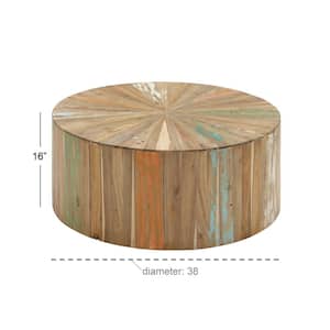 38 in. Brown Medium Round Reclaimed Wood Handmade Coffee Table