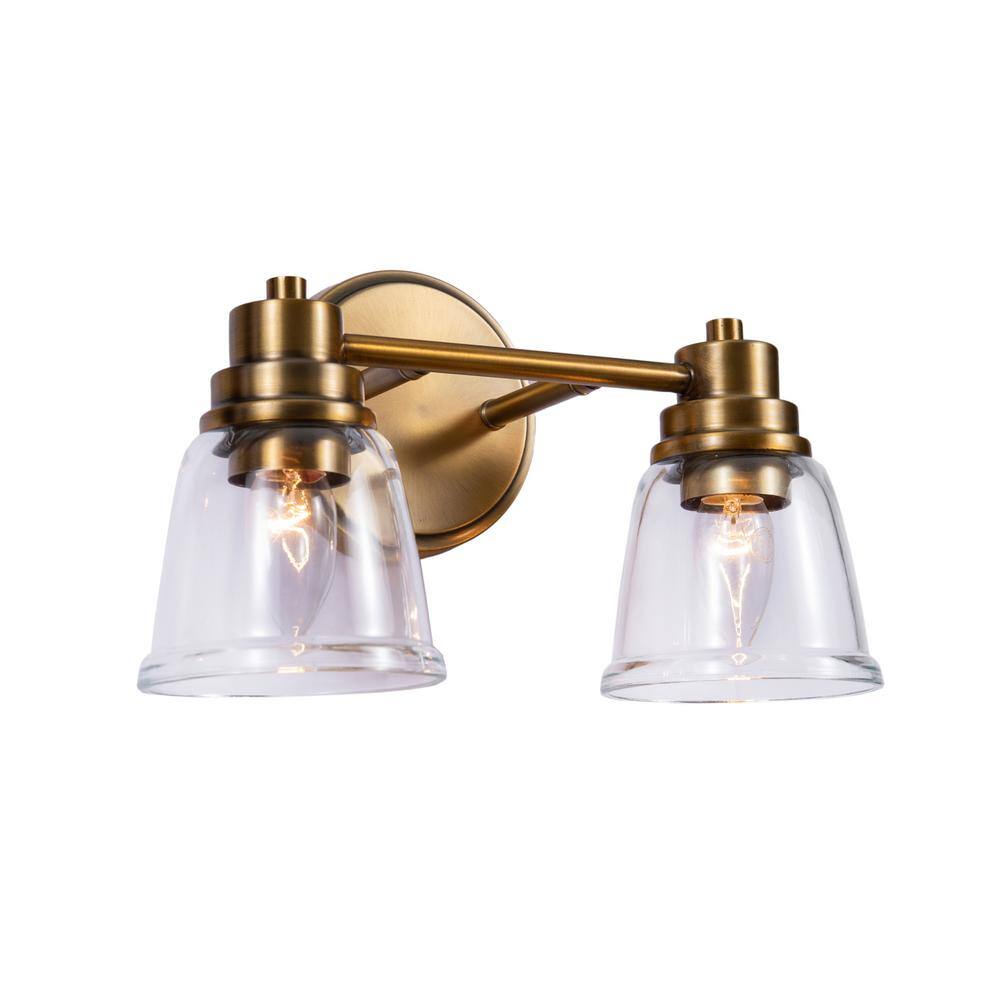 Warm Brass and Clear Glass 2-Light Vanity Fixture