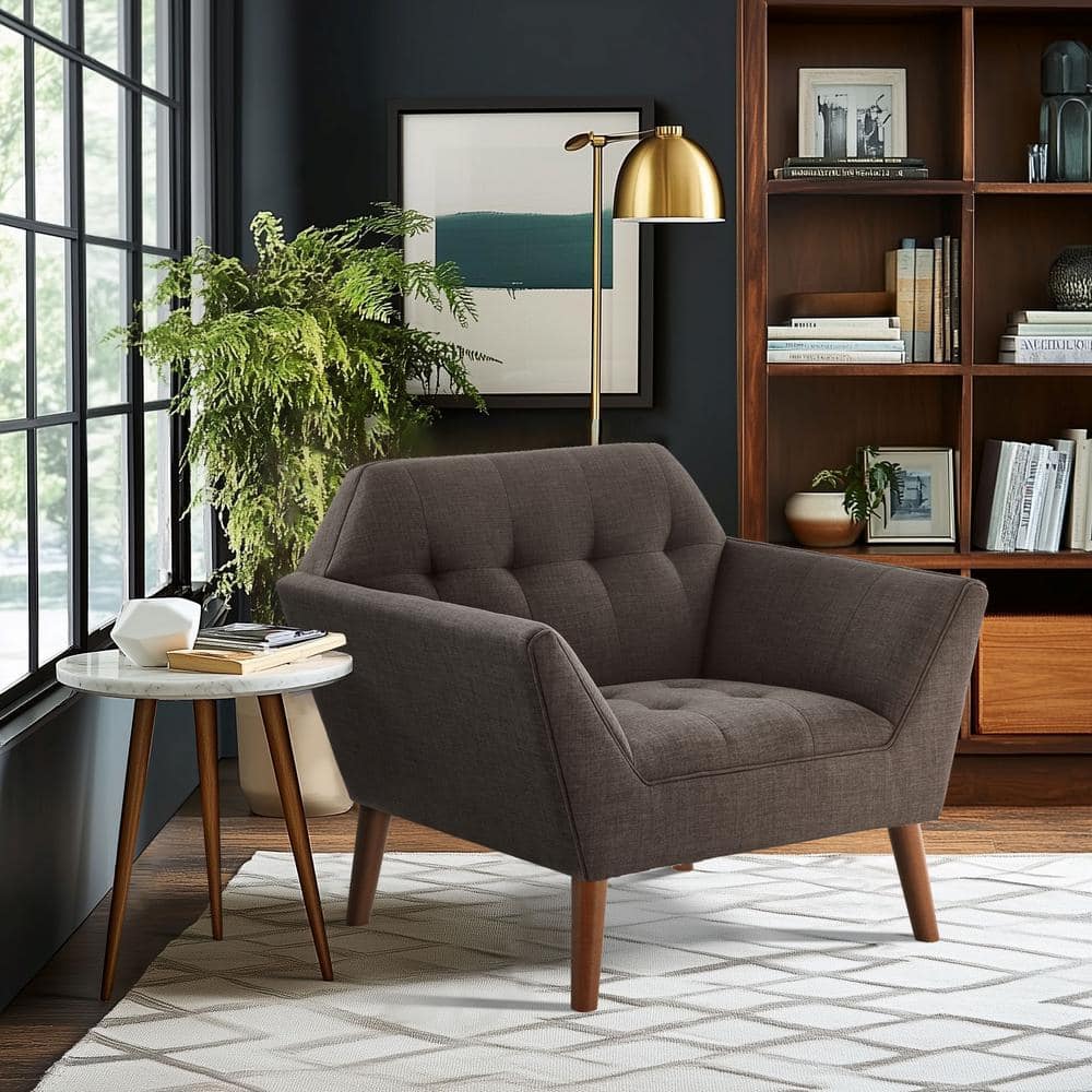 Charcoal Mid-Century Lounge Chair with Tapered Wood Legs