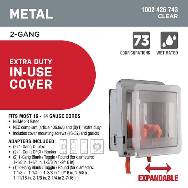 Commercial Electric 2-Gang Extra Duty Non-Metallic Low Profile While-In-Use  Weatherproof Horizontal/Vertical Receptacle Cover, Clear WCWL2PG - The Home  Depot