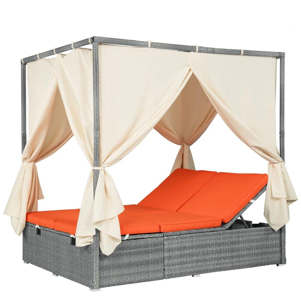 PE Rattan Wicker Outdoor Day Bed with Orange Cushion ，Canopy, Multi-Position Recline&Removable for Patio, Garden price history on PriceWatchPro