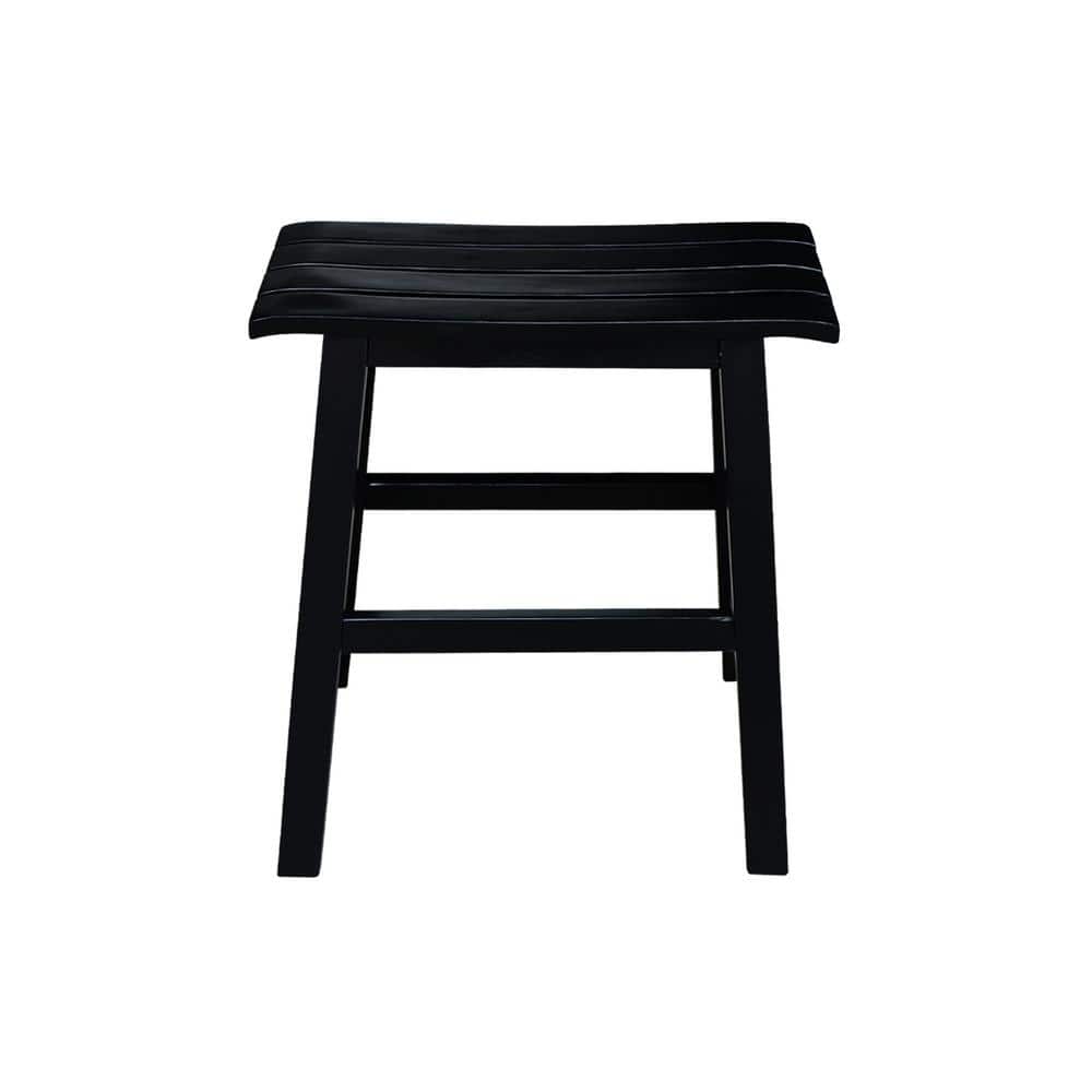 Espresso Black Solid Acacia Traditional Slat Seat Stool, 18-Inch