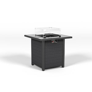 Black Coffee 28in Square Wicker Outdoor 50000 BTU Gas Fire Pit Table wit Glass Windscreen Protector