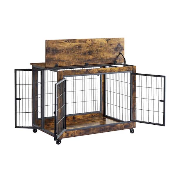 Foobrues Furniture Dog Cage Crate with Double Doors, Rustic Brown-Small to Medium