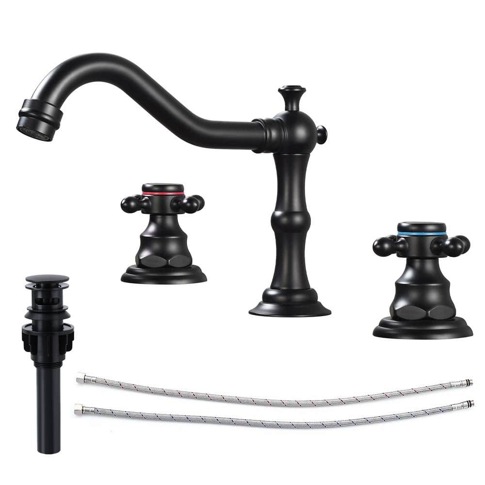 Double Handles 8 in. Widespread Bathroom Faucet 3-Hole Waterfall Bathroom Sink Faucet in Matte Black price history on PriceWatchPro