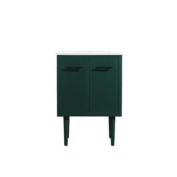 Unbranded Simply Living 24 in. W x 19 in. D x 33.5 in. H Bath Vanity in Green with Ivory White Engineered Marble Top