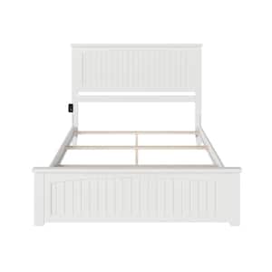 Nantucket White Solid Wood Frame Queen Platform Bed with Matching Footboard and Attachable Turbo Device Charger