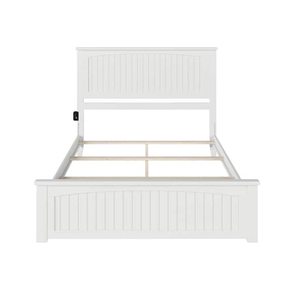 AFI Nantucket White Solid Wood Frame Queen Platform Bed with Matching Footboard and Attachable Turbo Device Charger
