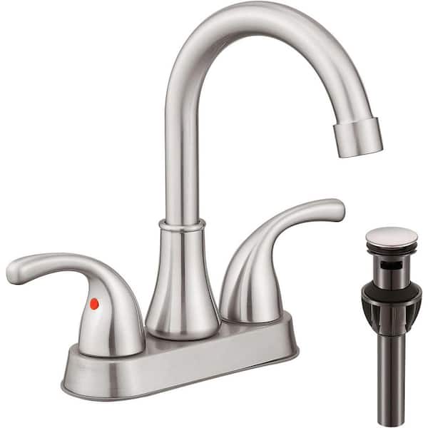 MTTCLE 4 in. Centerset Double Handle High Arc Bathroom Faucet with Drain Kit Included in Brushed Nickel