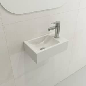Milano Wall-Mounted White Fireclay Bathroom Sink 14.5 in. 1-Hole with Right Side Faucet Deck