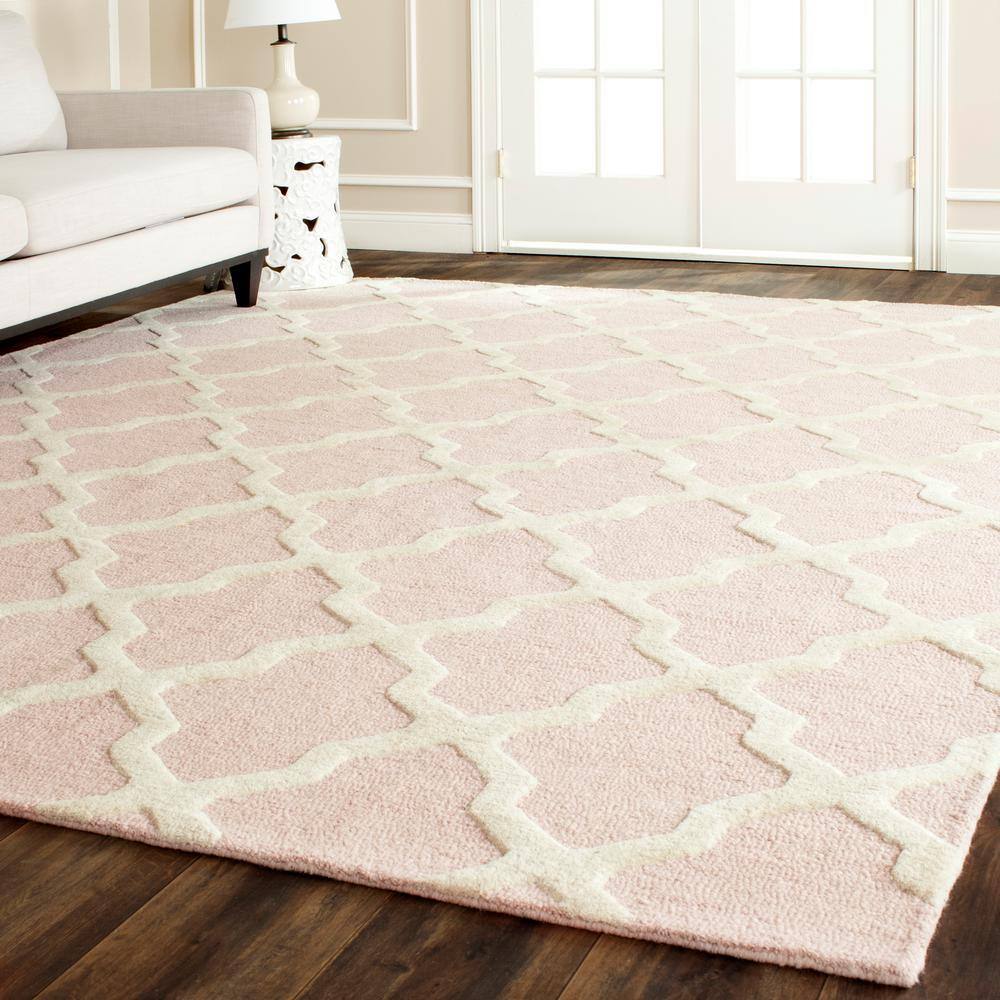 Handmade Light Pink and Ivory Wool Tufted Area Rug, 6' x 9'
