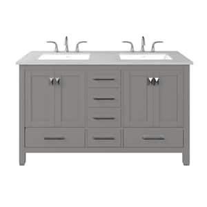 Aberdeen 60 in. W x 22 in. D x 35 in. H Double Bath Vanity in Gray with White Carrara Marble Top with White Sinks