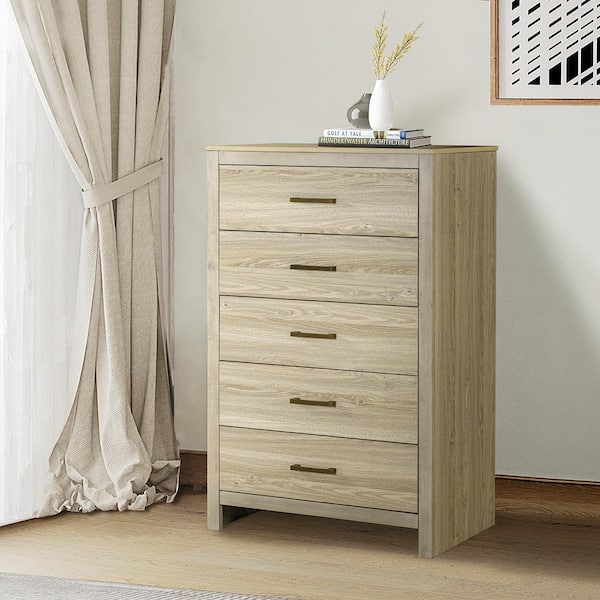 ANBAZAR Modern Dresser,Storage Cabinet With 5-Drawers, Large Organizer in Bedroom and Living Room,Wood Chest ,Metal Handle,Maple