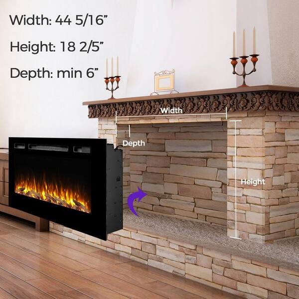 PuraFlame 50 in. Recessed Metal Electric Fireplace Log Set and Crystal  1500W Heater in Black HM173B - The Home Depot