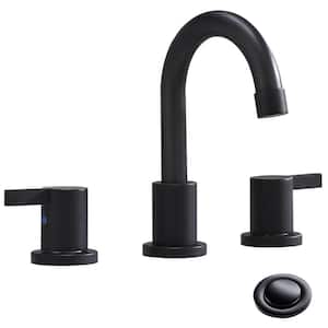 3-Hole Low-Arch 2-Handle Wide spread Bathroom Faucets with Valve and Metal Pop-Up Drain Assembly