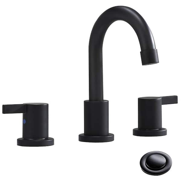 Phiestina 3-Hole Low-Arch 2-Handle Wide spread Bathroom Faucets with Valve and Metal Pop-Up Drain Assembly