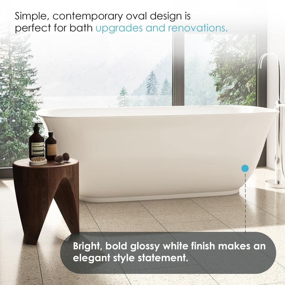 Sarnia 67" Glossy White Freestanding Acrylic Soaking Bathtub