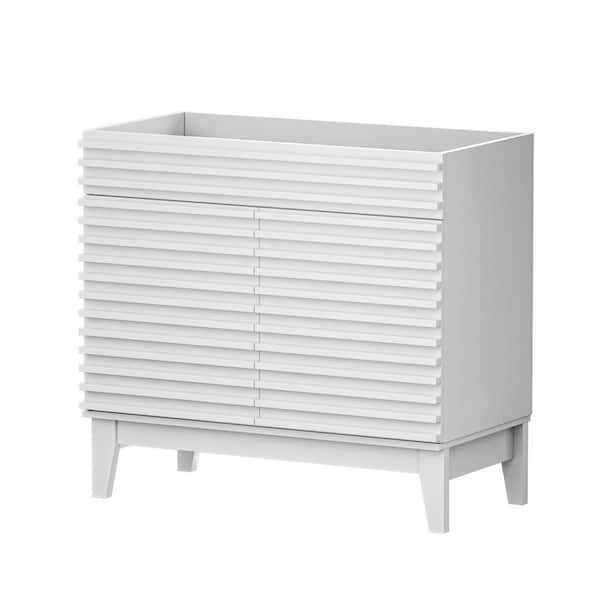 36 in. Bath Vanity Cabinet Without Top, White, Mid-Century with 2 Soft-Close Doors, Wood Grain Laminate, Unassembled