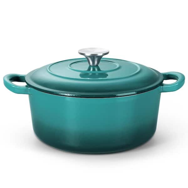 3 qt Round Enameled Cast Iron Dutch Oven with Lid, Green, Dual Handles for Baking, Stewing, Roasting
