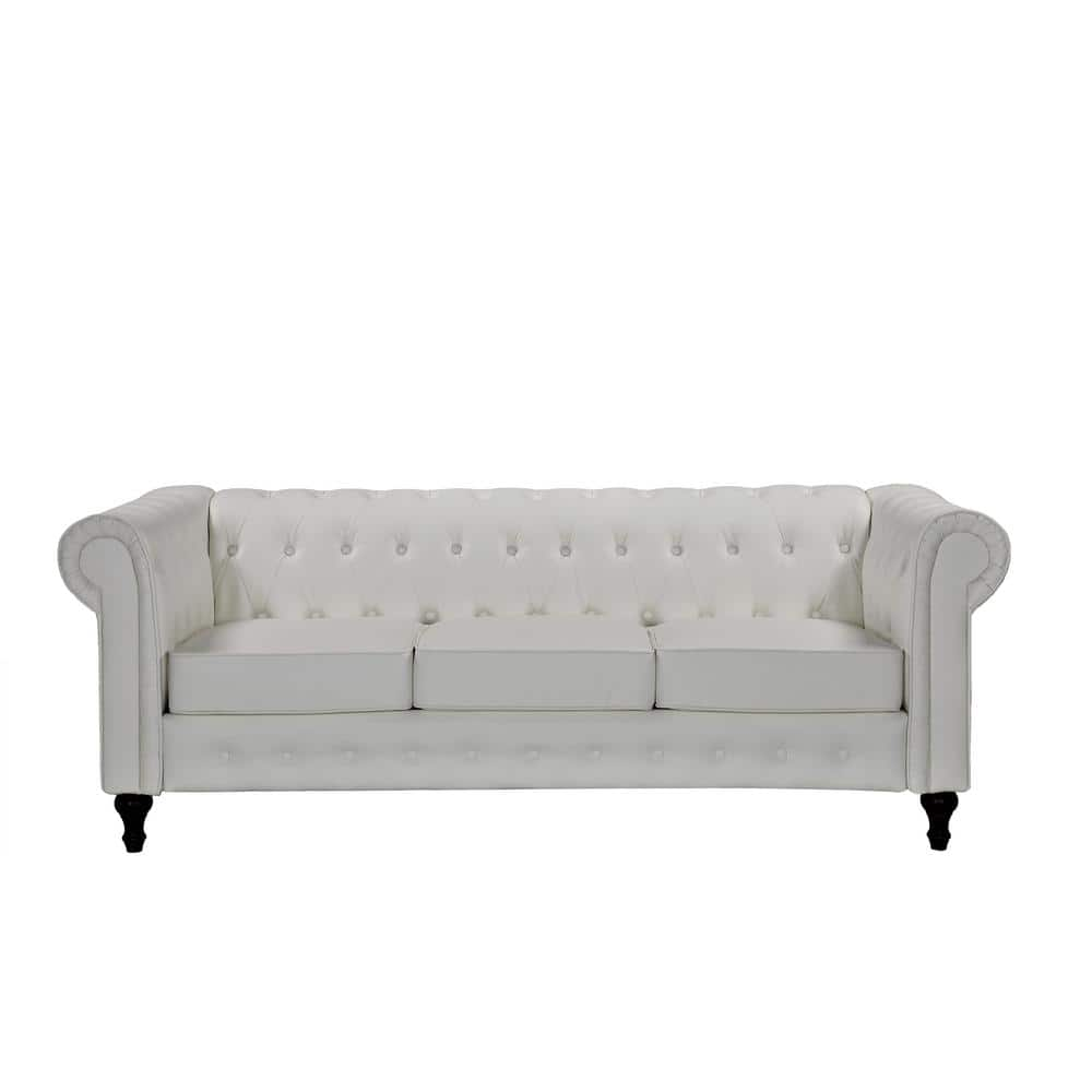 Brooks 82.3 in. Rolled Arm Faux Leather Straight 3-Seater Upholstered Sofa in Cream White -  US Pride Furniture, S5685S