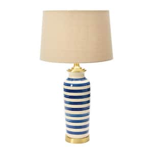 29 in. Blue Indoor Table Lamp with Linen Drum Shade