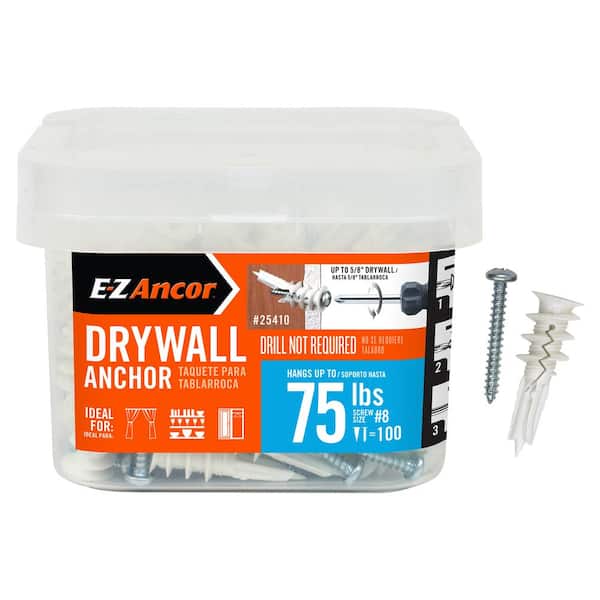 E-Z Ancor Twist-N-Lock 75 lbs. #8 x 1-5/8 in. Medium Duty Drywall Anchors (100-Pack)