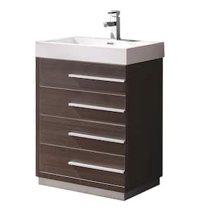 Livello 24 in. Bath Vanity in Gray Oak with Acrylic Vanity Top in White with White Basin