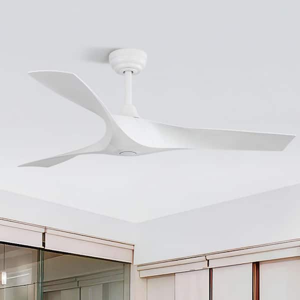 52 in. Indoor/Outdoor White Ceiling Fan No Light With Remote 3 Curved ABS Blades