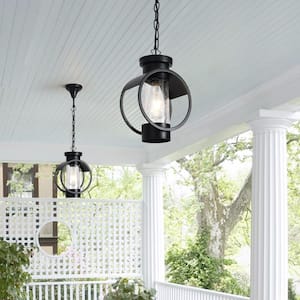 1-Light Black Outdoor Pendant Light with Clear Light Bubble Glass Shade