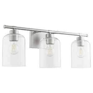 Tribute 4-Light 100-Watts Medium lamp base Light Vanity 25 in. Width with 3-Clear Glass Shade - Satin Nickel