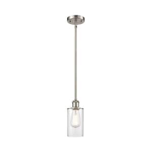 Clymer 1-Light Brushed Satin Nickel Drum Pendant Light with Clear Glass Shade
