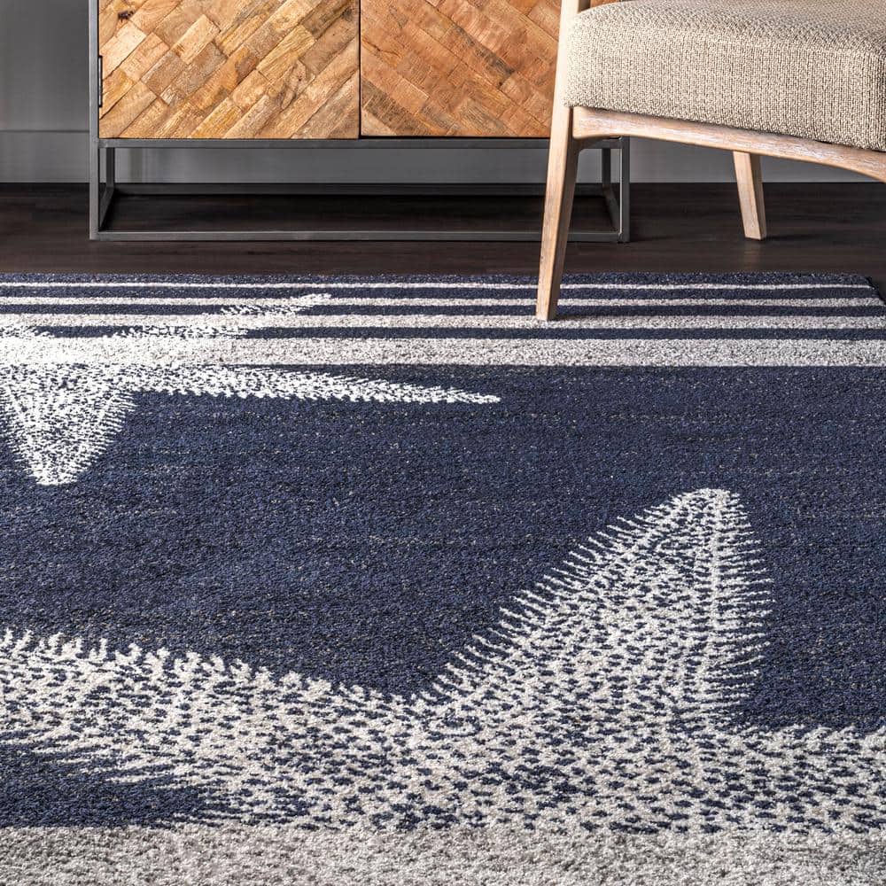 Coastal Charm Blue Stripe Synthetic Area Rug 5' x 8'