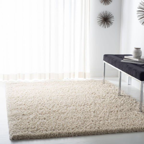 Fontana Shag Cream 7 ft. x 7 ft. Solid Square Area Rug