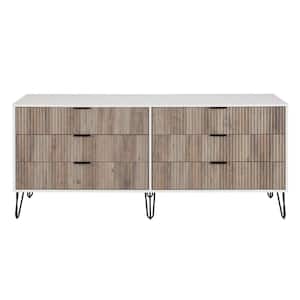 DUMBO White and Grey Modern 6-Drawer 69.68 in. W Double Dresser