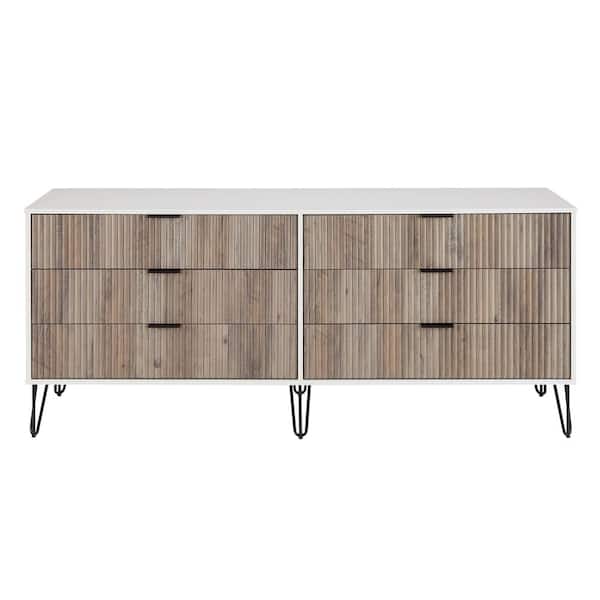 Manhattan Comfort DUMBO Modern 6-Drawer Double Low Dresser in White and Grey Manhattan Comfort DUMBO Modern 6-Drawer Double Low Dresser in White and Grey