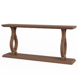 Benjamin 63 in. Brown Rectangle Wood Console Table Long Sofa Table Behind Couch 2-Tier Entry Geometric Shape Entryway