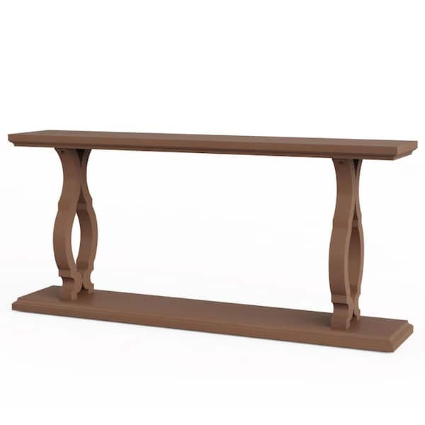 TRIBESIGNS WAY TO ORIGIN Benjamin 63 in. Brown Rectangle Wood Console Table Long Sofa Table Behind Couch 2-Tier Entry Geometric Shape Entryway