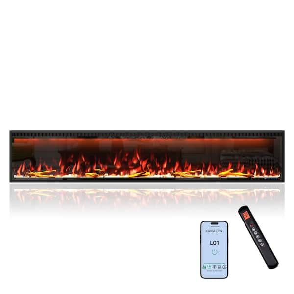 88 in. WiFi-Enabled Recessed and Wall Mounted Electric Fireplace in Black Compatible with Alexa and Smart APP Control