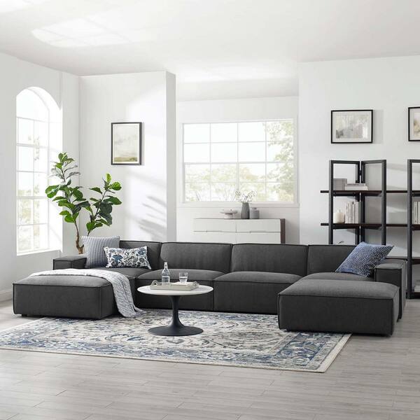 MODWAY Restore 164 in. Square 6-Piece Fabric Rectangle Sectional Sofa in. Brown with Modular Connectors