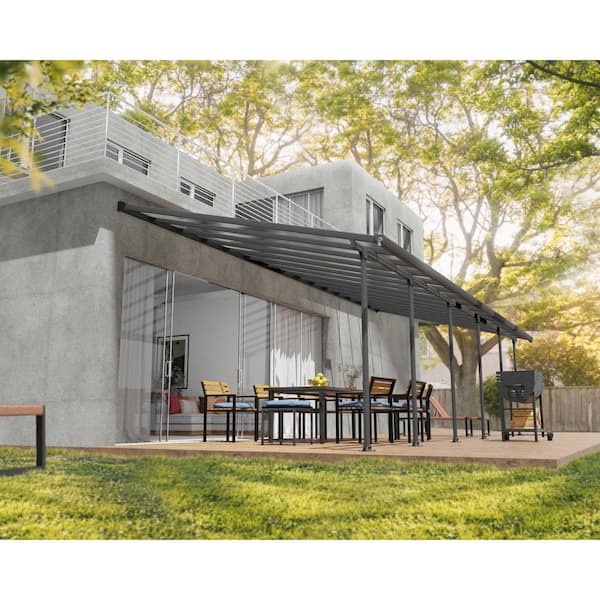 Feria 13 ft. x 34 ft. Gray/Clear Aluminum Patio Cover