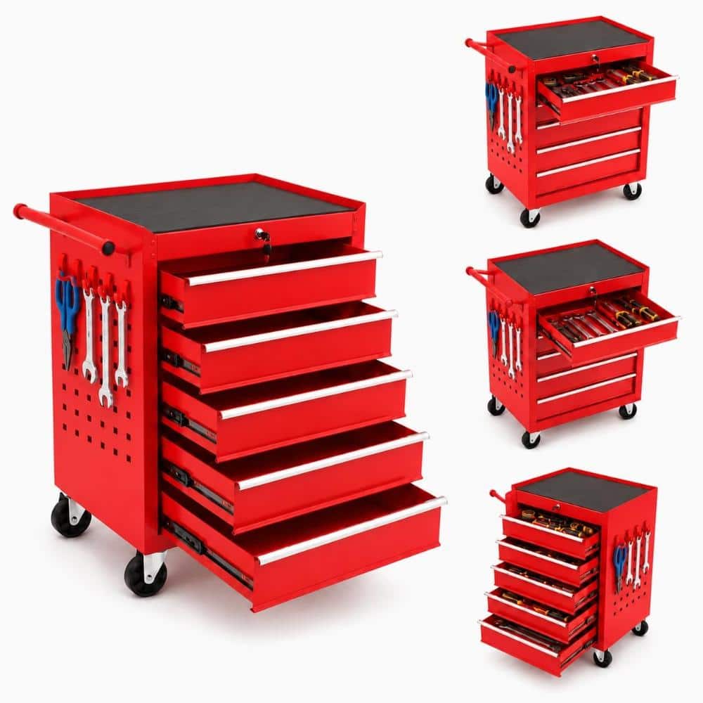 24 in. Red 5-Drawer Rolling Tool Chest Tool Storage Cabinet with Lock, Side Hooks & Wheels for Garage Workshop price history on PriceWatchPro