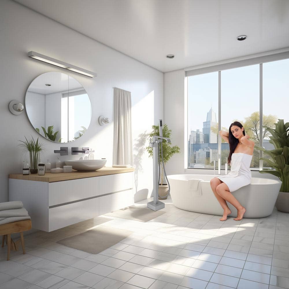 Brushed Nickel Single-Handle Freestanding Tub Faucet with Hand Shower