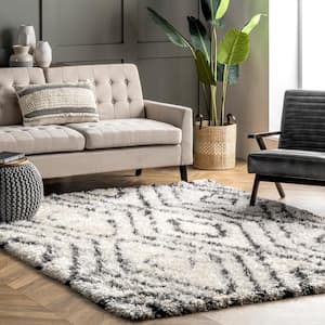 Bristowe Diamond Cozy Soft and Fluffy Shag Beige 7 ft. 10 in. x 10 ft. Indoor Area Rug