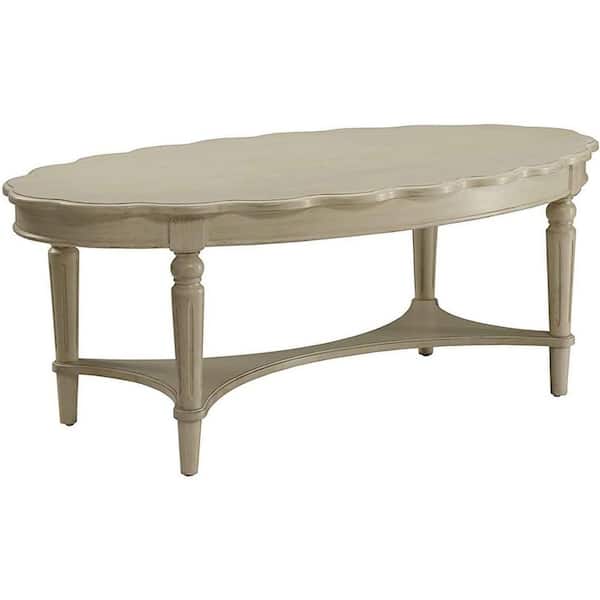 HOME IMPORTS EMPORIUM 50 in. Antique White Oval Wood Top Coffee Table