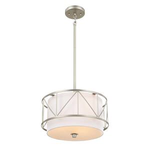 Birkleigh 14 in. 3-Light Satin Nickel Art Deco Kitchen Convertible Pendant Hanging Light/Semi Flush